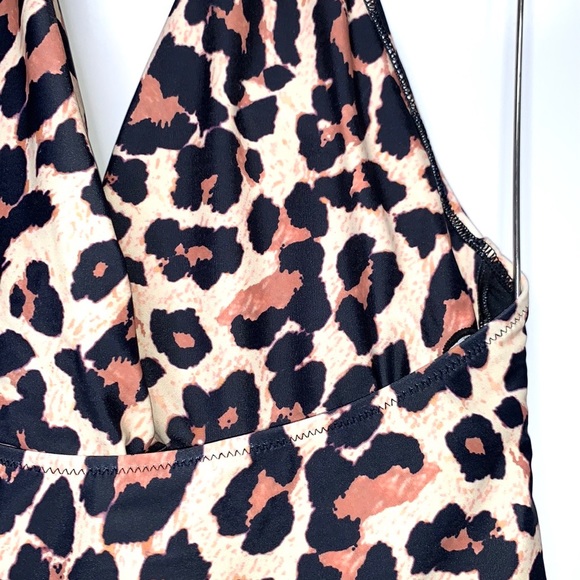 NEW RXRXCOCO Cheetah Animal Print One Piece Halter Tie Bikini Swimsuit Large - Picture 6 of 8